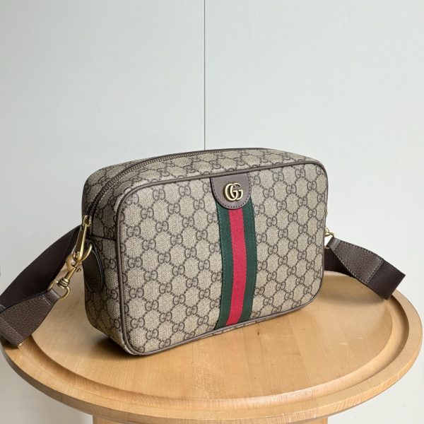 GUCCI OPHIDIA MEDIUM CROSSBODY BAG BEIGE AND DARK BROWN 28CM 834468 FAEOF 9745