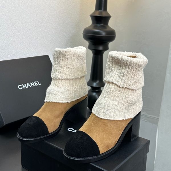 CHANEL KNIT BOOTS BEIGE G46038 B18433 NZZX3