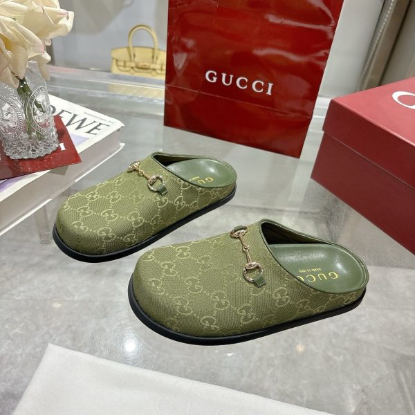 GUCCI WOMEN MULE WITH HORSEBIT DARK GREEN GG CANVAS 837130 FAB10 3046