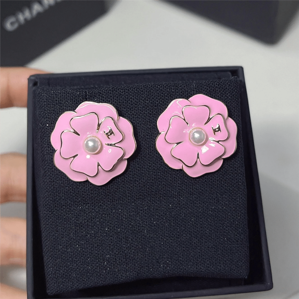 CHANEL CAMELLIA EARRINGS PINK ABG218 B21624 U3368