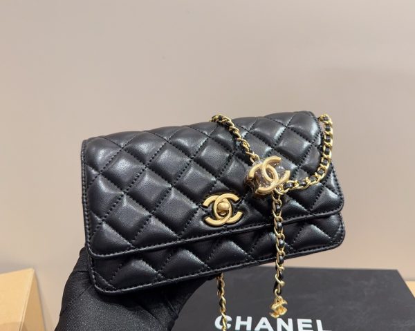 CHANEL DIAMOND BALL LAMBSKIN BLACK