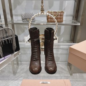 Miu Miu 75 Leather Lace-Up Boots