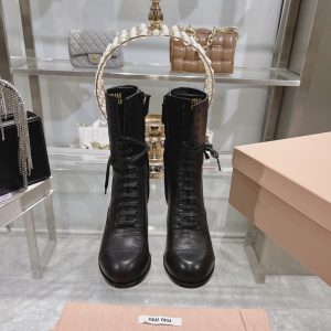 Miu Miu 75 Leather Lace-Up Boots