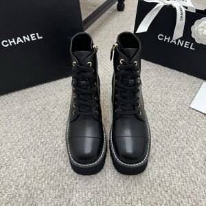 Chanel Calfskin Pearl Cap Toe Ankle Boots