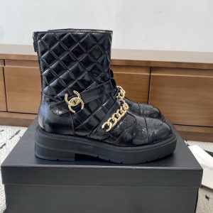 Chanel Black Calfskin Lace-Up Boots