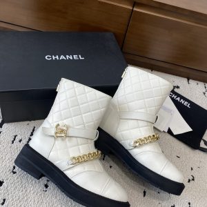 Chanel Black Calfskin Lace-Up Boots