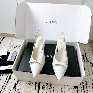 Chanel Ribbon Point Back Open Heels