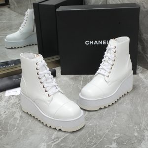 Chanel Calfskin Pearl Cap Toe Ankle Boots
