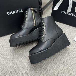 Chanel Calfskin Pearl Cap Toe Ankle Boots