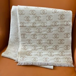 CHANEL 24B FULL CC SCARF BEIGE AND MILK TEA 180CM