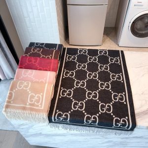 GUCCI GG JACQUARD CASHMERE SCARF BLACK 180CM