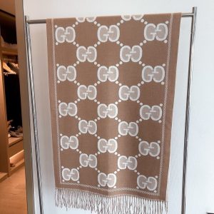 GUCCI GG WOOL JACQUARD SCARF BROWN 180CM