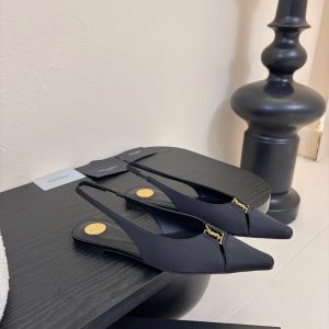 SAINT LAURENT BABYLONE CREPE SATIN SLINGBACK FLATS BLACK 8036469QNAG1000