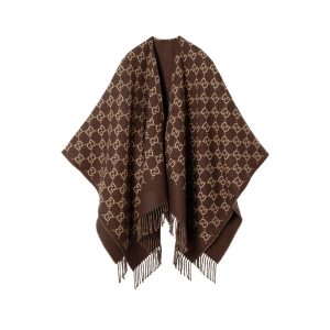 GUCCI GG WOOL JACQUARD CAPE BROWN AND BEIGE 140CM 817831 3G200 2579