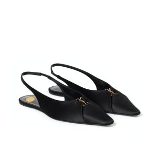 SAINT LAURENT BABYLONE CREPE SATIN SLINGBACK FLATS BLACK 8036469QNAG1000