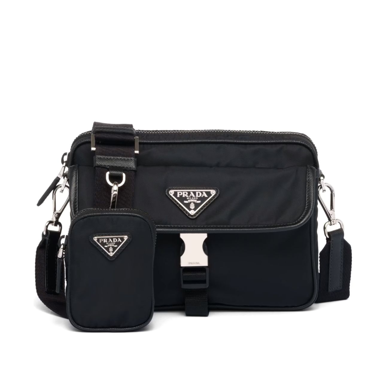 PRADA RE NYLON AND SAFFIANO LEATHER SHOULDER BAG BLACK 24CM 2VH133 2DMH F0002 XMP PRADA RE NYLON AND SAFFIANO LEATHER SHOULDER BAG BLACK 24CM 2VH133 2DMH F0002 XMP