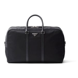 PRADA RE NYLON AND SAFFIANO LEATHER DUFFEL BAG BLACK 50CM 2VC042 2DMH F0002 V OOO