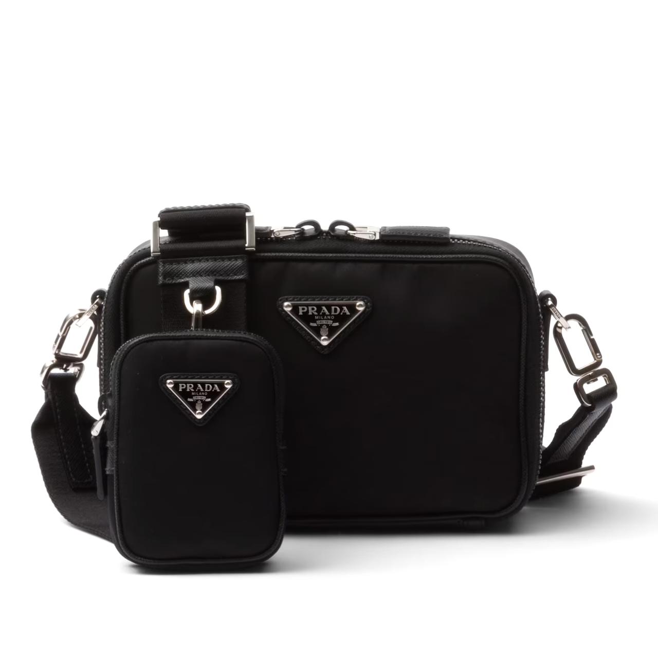 PRADA BRIQUE RE NYLON AND SAFFIANO LEATHER BAG BLACK 20CM 2VH070 2DMH F0002 V XMP PRADA BRIQUE RE NYLON AND SAFFIANO LEATHER BAG BLACK 20CM 2VH070 2DMH F0002 V XMP