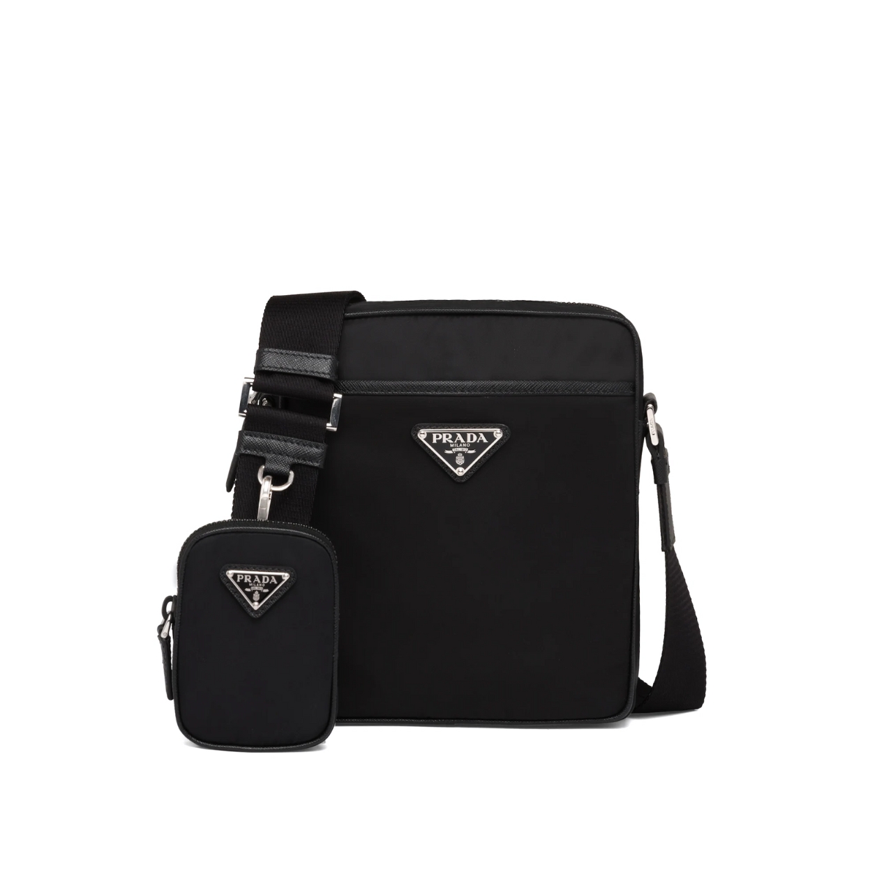 PRADA RE NYLON AND SAFFIANO LEATHER SHOULDER BAG BLACK 17CM 2VH112 2DMH F0002 V WOP PRADA RE NYLON AND SAFFIANO LEATHER SHOULDER BAG BLACK 17CM 2VH112 2DMH F0002 V WOP