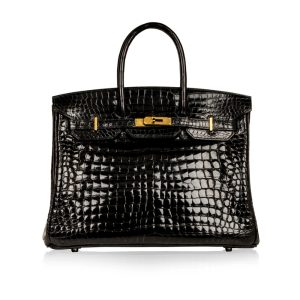 HERMES BIRKIN 35 SHINY POROSUS CROCODILE BLACK NOIR 35CM