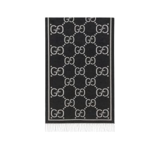 GUCCI GG JACQUARD CASHMERE SCARF BLACK 180CM