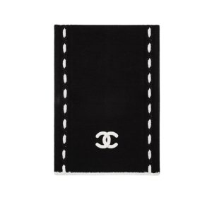 CHANEL CC LOGO CASHMERE SCARF BLACK 180CM