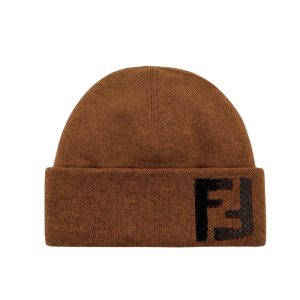 FENDI BEANIE WOOL HAT BROWN