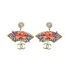 CHANEL FAN FLORAL ENAMEL PEARL DROP EARRINGS MULTICOLOUR ABF930 B21130 U2139
