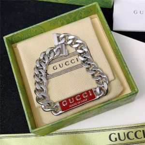 GUCCI STERLING SILVER LOGO BRACELET RED