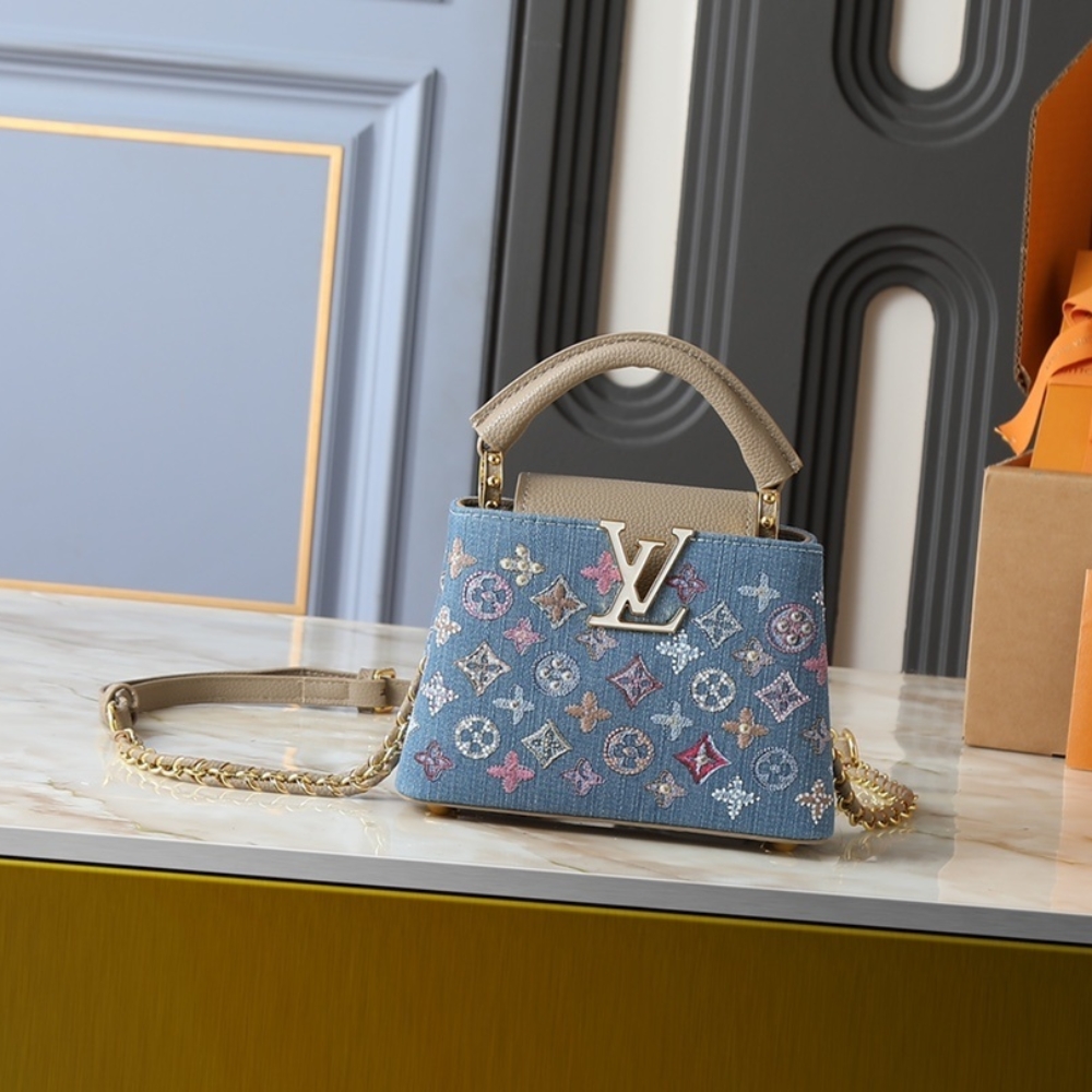 LOUIS VUITTON CAPUCINES MINI DENIM BLUE 21CM M12947 LOUIS VUITTON CAPUCINES MINI DENIM BLUE 21CM M12947