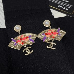 CHANEL FAN FLORAL ENAMEL PEARL DROP EARRINGS MULTICOLOUR ABF930 B21130 U2139