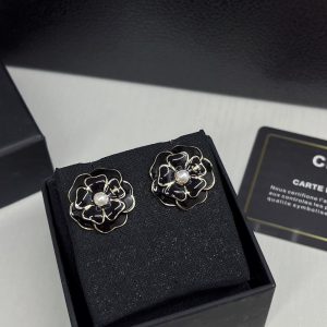 CHANEL CAMELLIA EARRINGS BLACK
