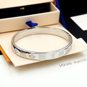 LOUIS VUITTON DAMIER STAPLES BANGLE BRACELET SILVER M1387L