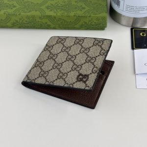 GUCCI BROWN INTERIOR GG BI FOLD WALLET BEIGE AND EBONY SUPREME 11CM