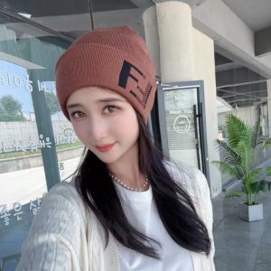 FENDI BEANIE WOOL HAT BROWN