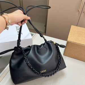 LOEWE MEDIUM FLAMENCO PURSE IN MELLOW NAPPA BLACK 30CM