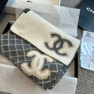 CHANEL SCARF INTERLOCKING CC LOGO GRAY AND WHITE 180CM