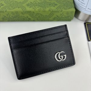GUCCI GG MARMONT CARD CASE SILVER METAL BLACK 11CM