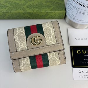 GUCCI OPHIDIA CARD CASE WALLET BEIGE AND WHITE SUPREME 12CM