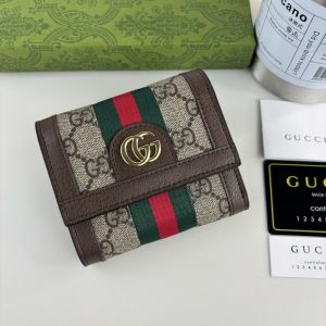 GUCCI OPHIDIA CARD CASE WALLET BROWN SUPREME 12CM