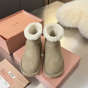 MIUMIU SUEDE AND SHEARLING BOOTIES DESERT BEIGE