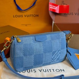 LOUIS VUITTON POCHETTE ACCESSORIES XL DAMIER DENIM BLUE 28CM