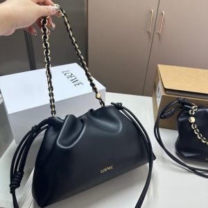 LOEWE MEDIUM FLAMENCO PURSE IN MELLOW NAPPA BLACK 30CM