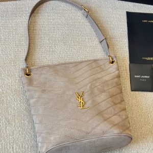 SAINT LAURENT NIKI SUPPLE BUCKET IN SUEDE GRAY 40CM