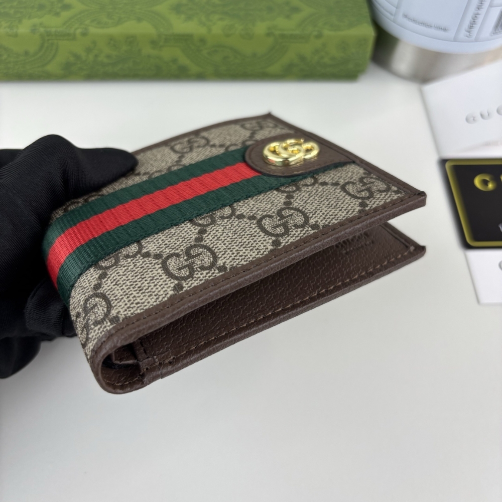 GUCCI OPHIDIA BI FOLD WALLET BEIGE AND DARK BROWN 11CM GUCCI OPHIDIA BI FOLD WALLET BEIGE AND DARK BROWN 11CM