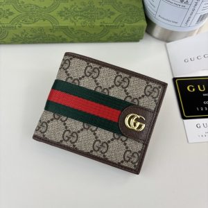 GUCCI OPHIDIA BI FOLD WALLET BEIGE AND DARK BROWN 11CM