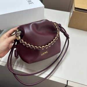 LOEWE MINI FLAMENCO PURSE IN MELLOW NAPPA DARK BURGUNDY 23CM A914CBPX03