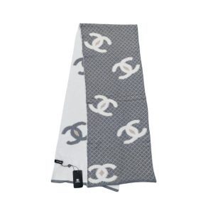 CHANEL SCARF INTERLOCKING CC LOGO GRAY AND WHITE 180CM