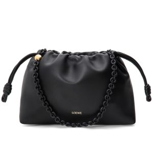 LOEWE MEDIUM FLAMENCO PURSE IN MELLOW NAPPA BLACK 30CM