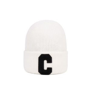 CELINE INITIAL BEANIE WHITE